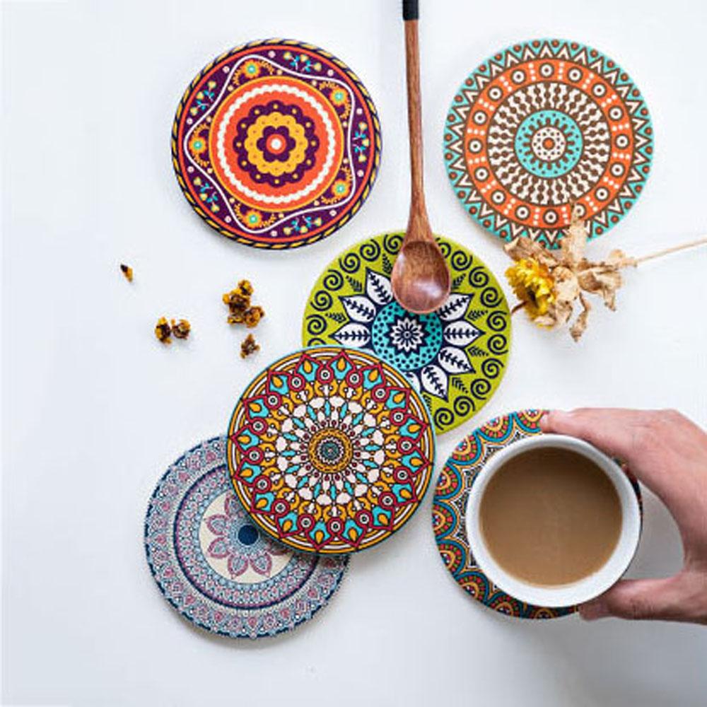 1 Tấm Lót Bàn Ăn Chống Trượt Hình Tròn In Họa Tiết Hoa Mandala
