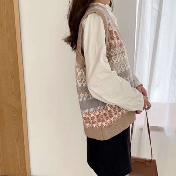 Áo gile len nữ Hàn Quốc phối màu họa tiết dễ thương phong cách thời trang dành cho nữ M59HD | BigBuy360 - bigbuy360.vn