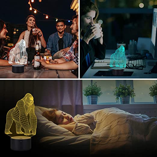 Đèn Led Khỉ Đột Đèn Led 16 Màu Hình Nhân Vật Hoạt Hình, Đèn Ngủ Led 3d, Cảm Ứng , Điều Khiển Từ Xa