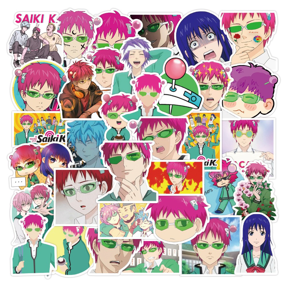 Y&P| Hình Dán Chống Nước Saiki Kusuo No Sai-Nan Nhật Bản Anime Mũ Bảo Hiểm Máy Tính Xách Tay Hành Lý Dán Thiết Lập, 50 tờ