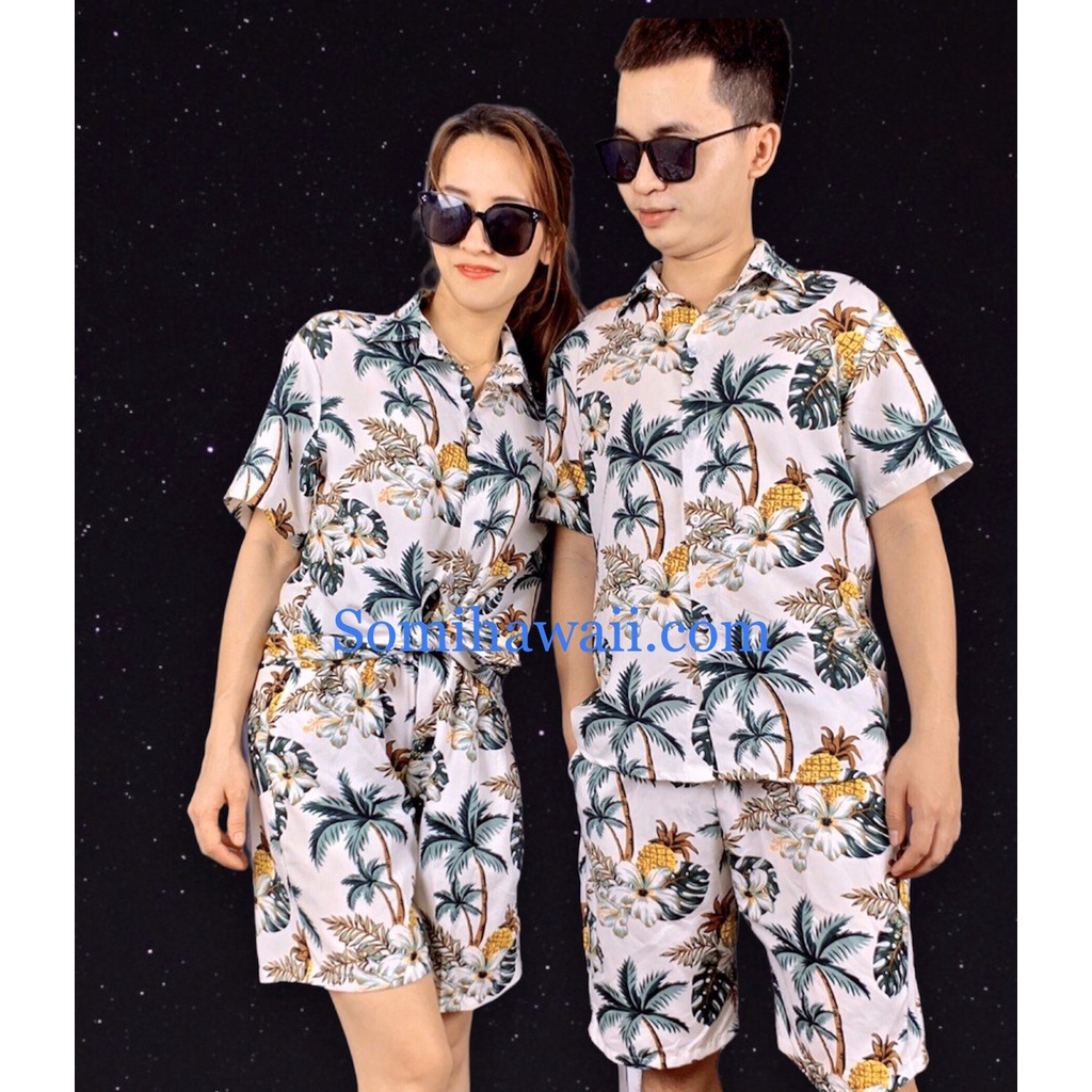 45kg-100kg Set Đồ Bộ Hawaii Họa Tiết Thơm Dừa Mùa Hè