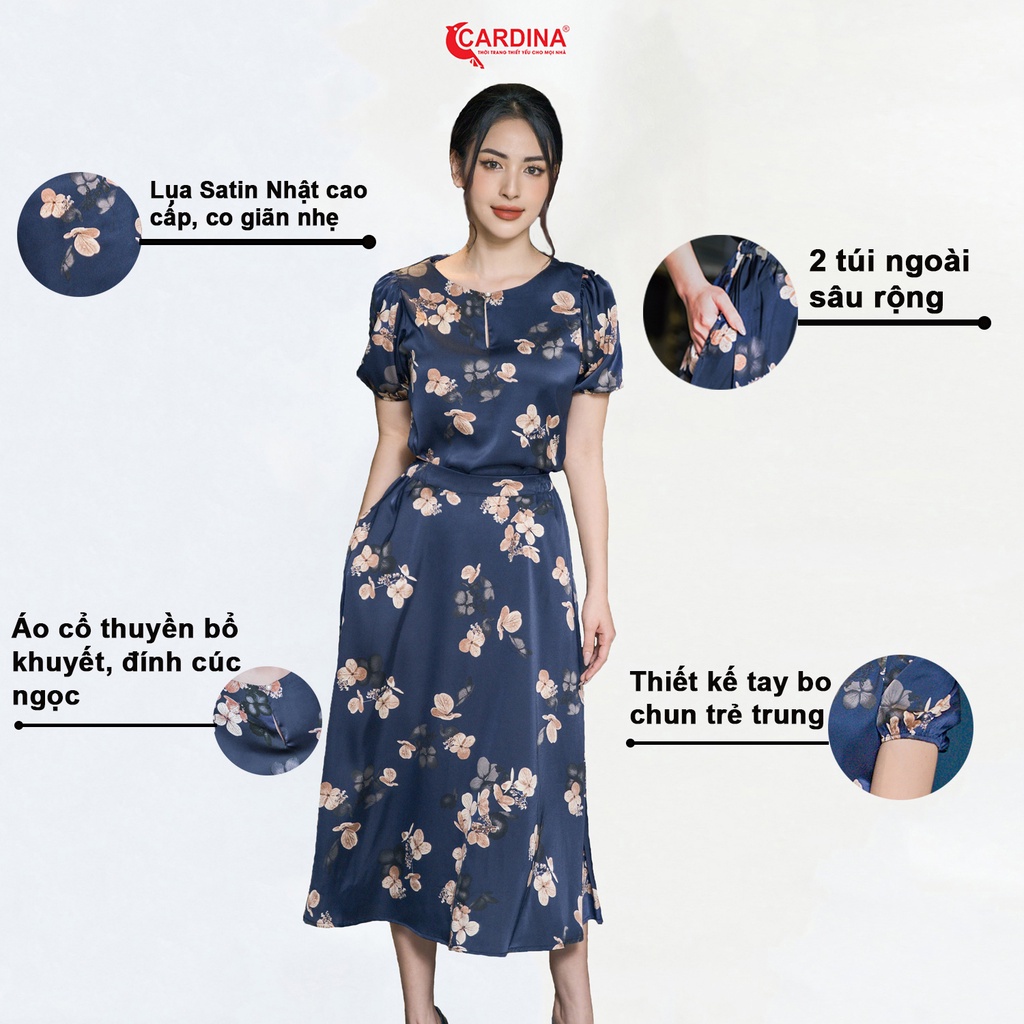 Set Đồ Nữ 𝐂𝐀𝐑𝐃𝐈𝐍𝐀 Chất Lụa Satin Nhật Cao Cấp Áo Cộc Tay Chân Váy Chữ A  Họa Tiết Hoa Trẻ Trung 2VM03 | BigBuy360 - bigbuy360.vn