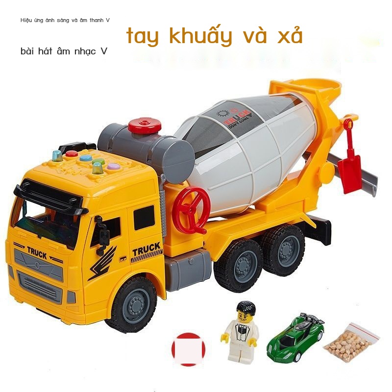 EXe kỹ thuật bê tông cho trẻ em xe chở xi măng xe bồn trộn xi măng mô hình xe tải đồ chơi lớn cậu bé máy đổ