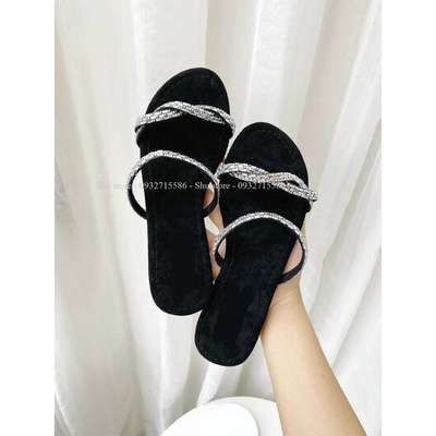 DÉP NỮ ĐẾ BỆT SHU STORE - DÉP NỮ THỜI TRANG QUAI XOẮN ĐÍNH ĐÁ TRẮNG