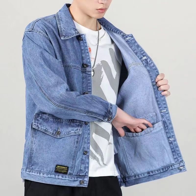Áo Khoác Denim Dáng Rộng Nhiều Túi Thời Trang Mùa Xuân Cao Cấp Cho Nam