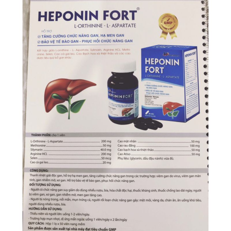 HEPONIN FORT hộp 50 viên hoặc lọ 50 viên - HEPONIN GOLD hộp 20 ống uống