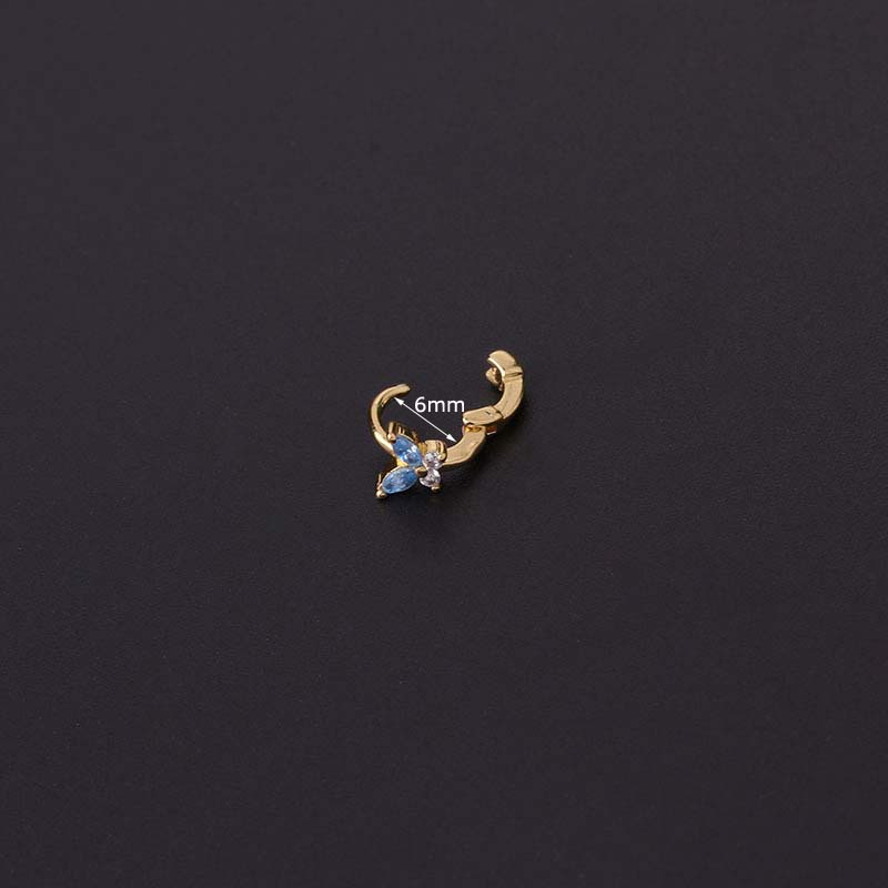 Khuyên tai hình tròn 6mm hình bướm bằng đồng đính đá zircon
