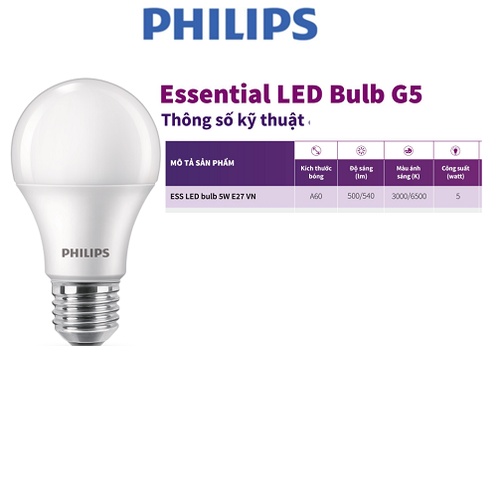 Bóng Philips LED bulb Essential E27 (5W,7W,9W,11W,13W) - ánh sáng trắng, ánh sáng vàng