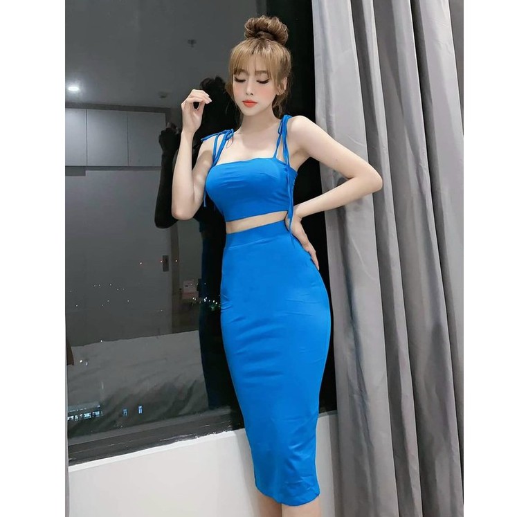 Sét áo 2 dây và chân váy dài ( có mút ) ôm body siêu quyến rũ thời trang Bella Luu Shop