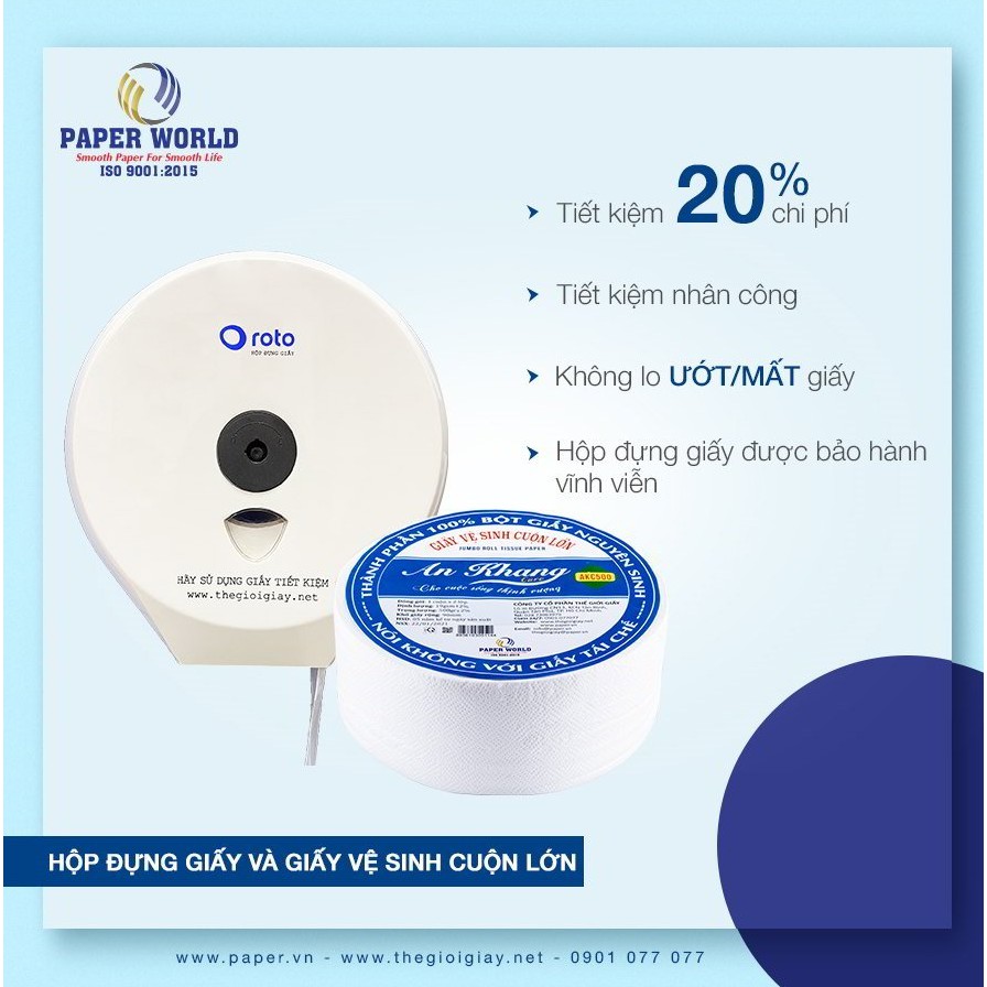 Giấy vệ sinh cuộn lớn AN KHANG AKC500, 10 cuộn, 100% bột giấy nguyên sinh, dùng trong nhà vệ sinh, toilet, hai lớp 500gr