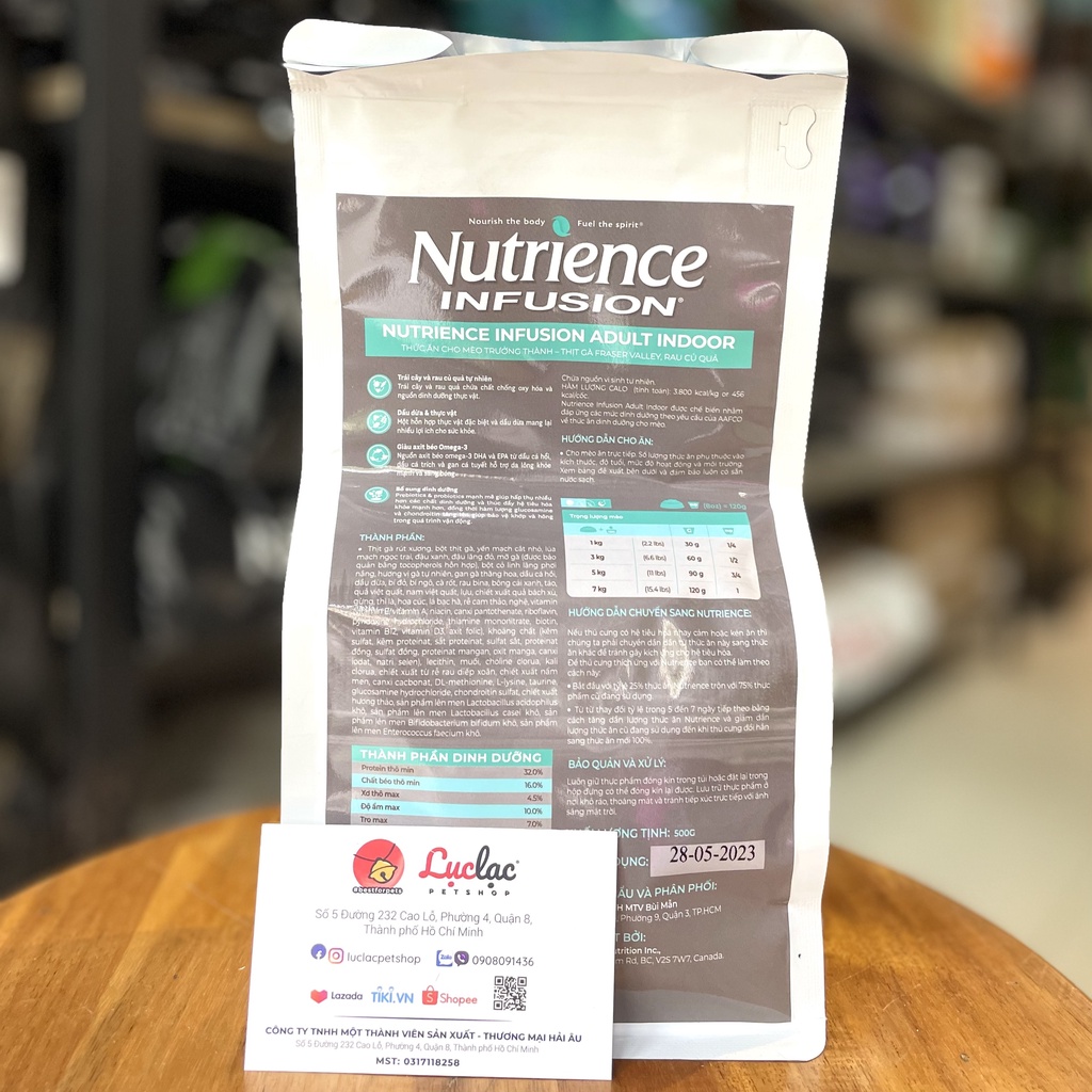 Hạt Nutrience Infusion cho Mèo trưởng thành thịt Gà & Rau củ - Túi 500g chính hãng