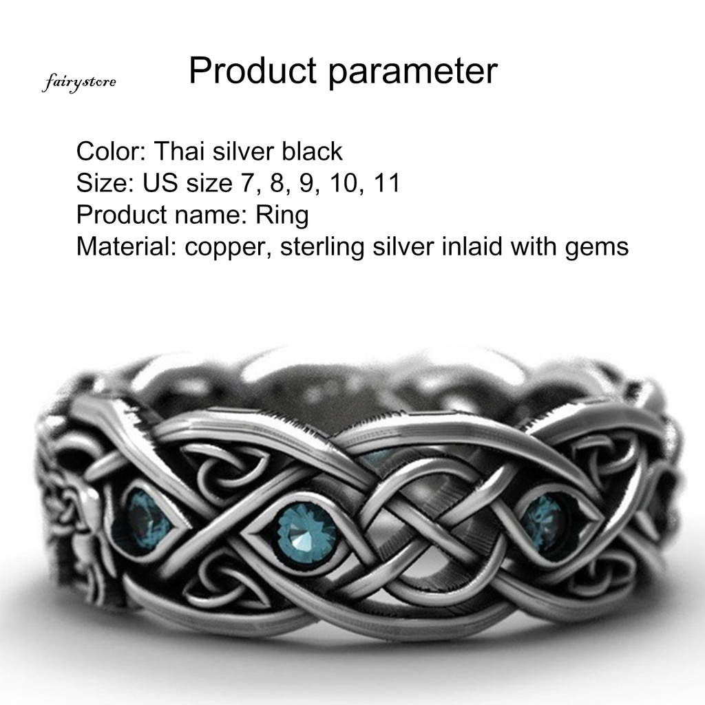 Nhẫn Mạ Bạc Đính Đá Topaz Nhân Tạo Hình Sói Sang Trọng Cho Nam