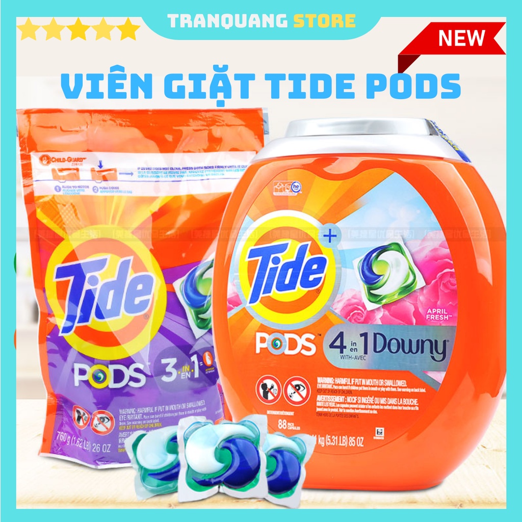Viên Giặt Quần Áo Tide Pods Mỹ, Thùng 168 Viên Tiết kiệm Bột Giặt Dư Thừa Khi Giặt (Mẫu Mới)