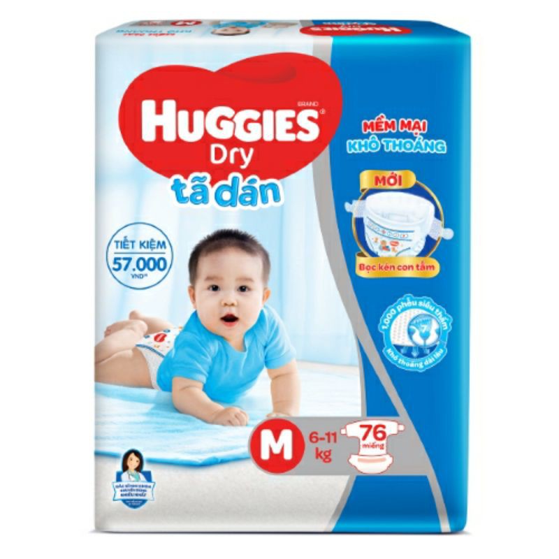 BỈM TÃ DÁN HUGGIES M76/L68/Xl62/ XXL56