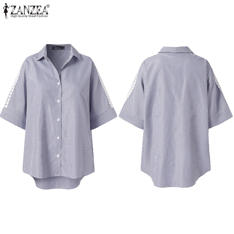 ZANZEA Áo Sơ Mi Nữ Tay Lửng Phối Ren Thời Trang Hàn Quốc