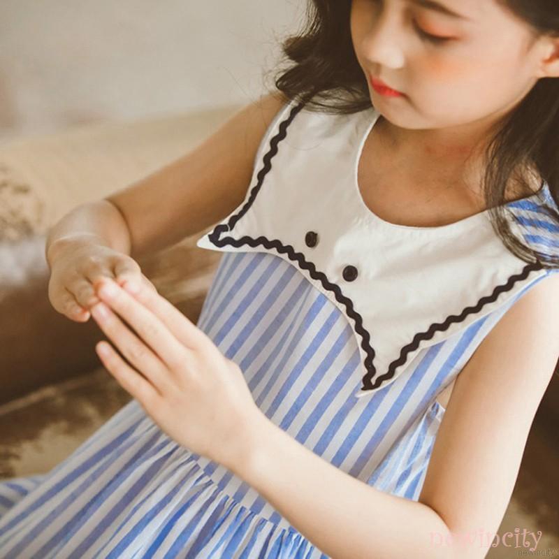 Đầm không tay họa tiết sọc thời trang cho bé gái