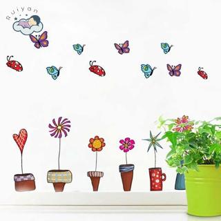 Đề can dán tường/kính cửa sổ trang trí nội thất họa tiết hoa + cánh bướm