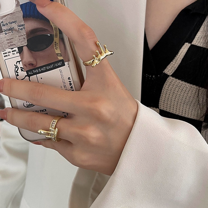 Nhẫn Hở Đính Đá Zircon Phong Cách Harajuku Thời Trang