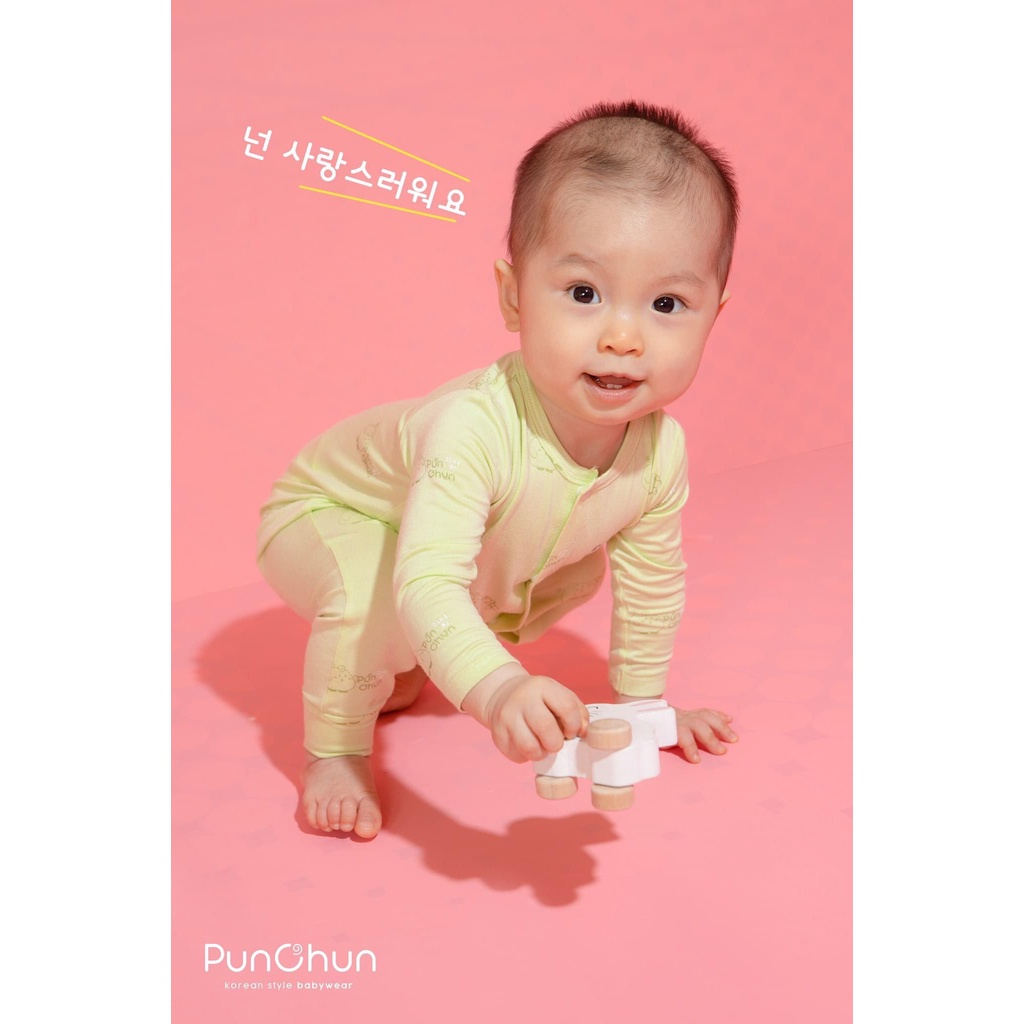 [Chính Hãng] Body dài tay sơ sinh cúc giữa cotton cao cấp họa tiết Punchun