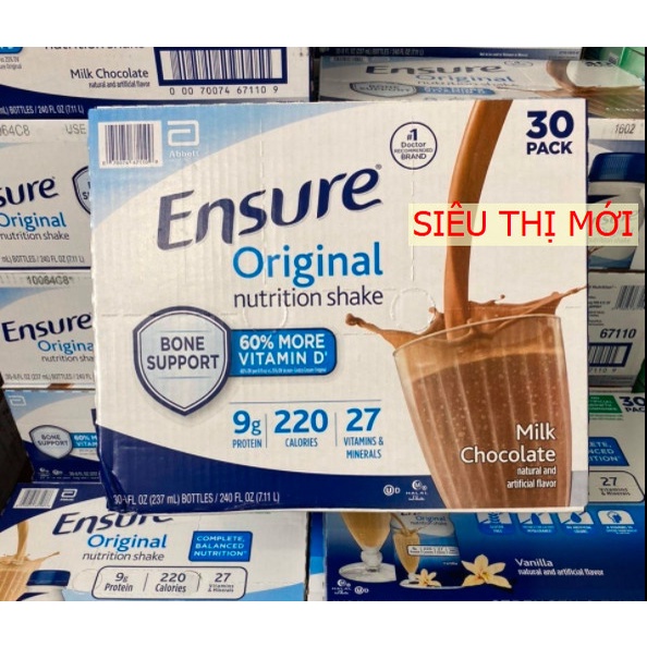 Date 12/23 Thùng 30 chai Sữa Nước Ensure Mỹ hương Vani và Chocola loại 237ml | Siêu Thị Mới