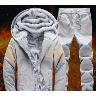 Bộ quần áo khoác nam có Mũ và lót Bông giữ ấm cơ thể vải thun mềm mịn co dãn Hot thu đông