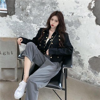 Áo khoác denim tay dài màu đen