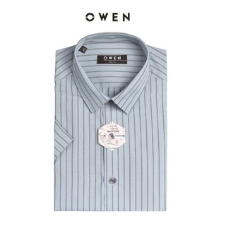 OWEN - Áo sơ mi ngắn tay Owen Slimfit chất bạch đàn màu xanh kẻ sọc 22933
