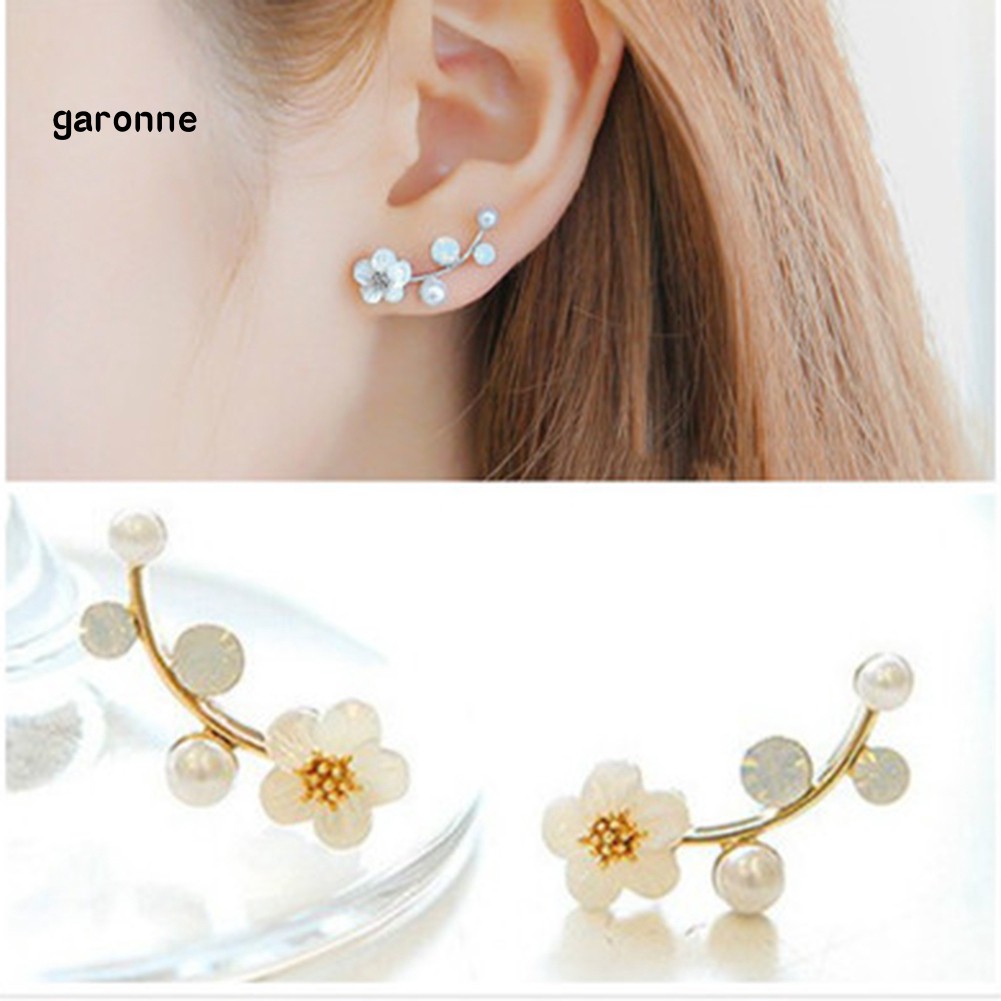 GA_Women Earrings Party Jewelry Flower Faux Pearl Shiny Rhinestone Sweet Ear Studs