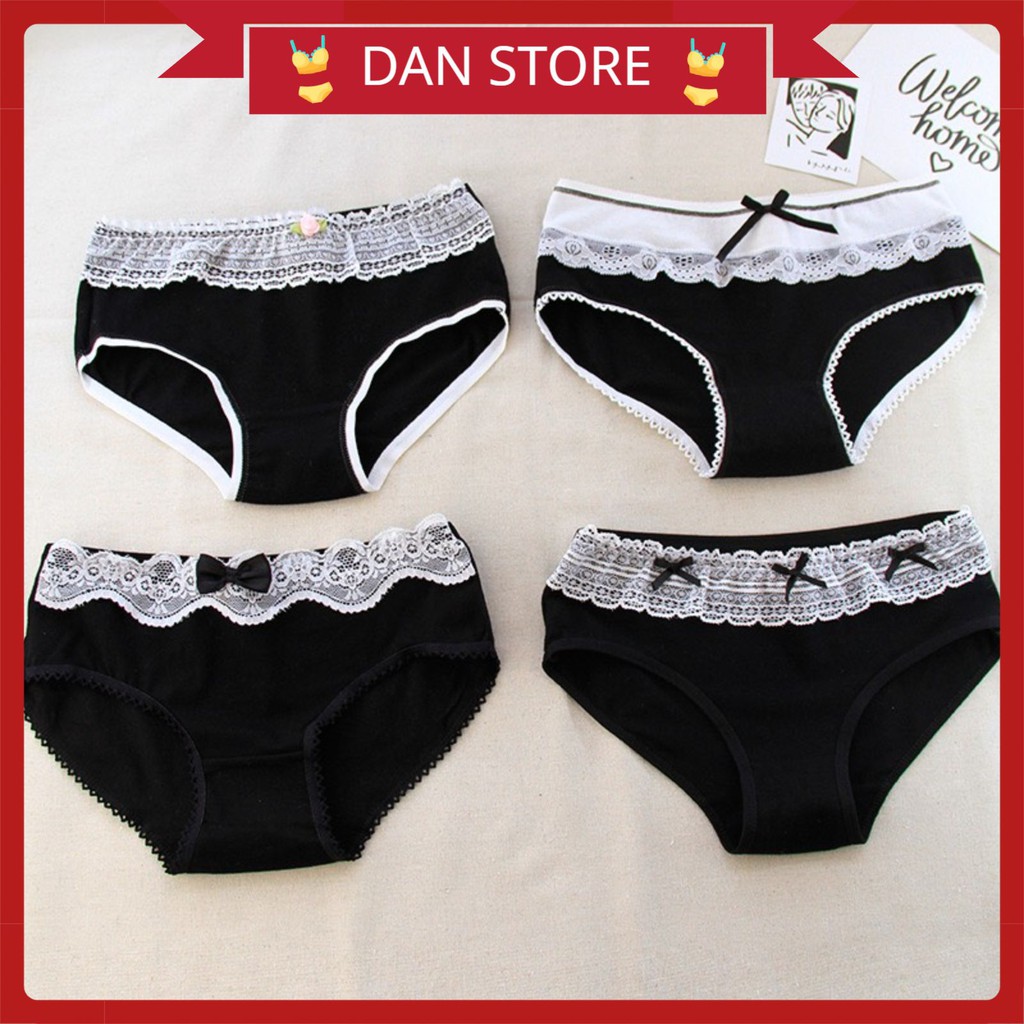 Quần Lót Nữ Cotton Kháng Khuẩn Set 4 chiếc Tông Đen Nữ tính gợi cảm tôn dáng SetDen4