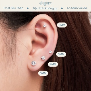 Khuyên tai nụ nam nữ đá tròn trơn CRYSTAL ROUND Elegant (Giá 1 chiếc)