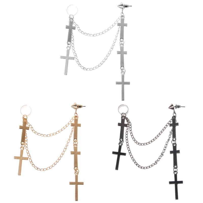 Bông Tai Dáng Dài Phối Mặt Thánh Giá Phong Cách Gothic Độc Đáo