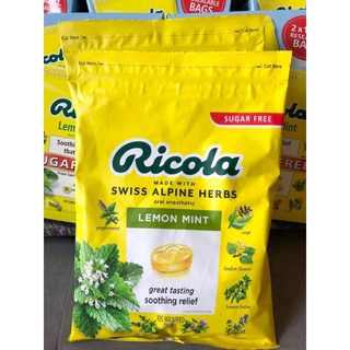 DATE 2025-KẸO NGẬM CHANH THẢO MỘC KHÔNG ĐƯỜNG RICOLA TÚI 105 VIÊN