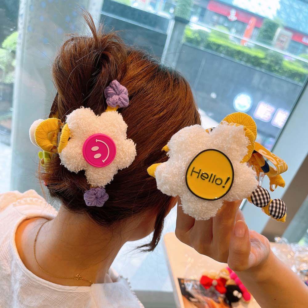 TWINKLE Kẹp Tóc Đính Hoa Lớn Bằng Vải Lông Acrylic Dễ Thương