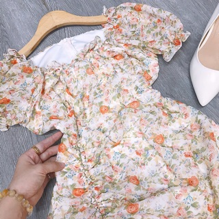 đầm hoa cổ bèo rút dây (hàng ord chỉ 2 ngày)