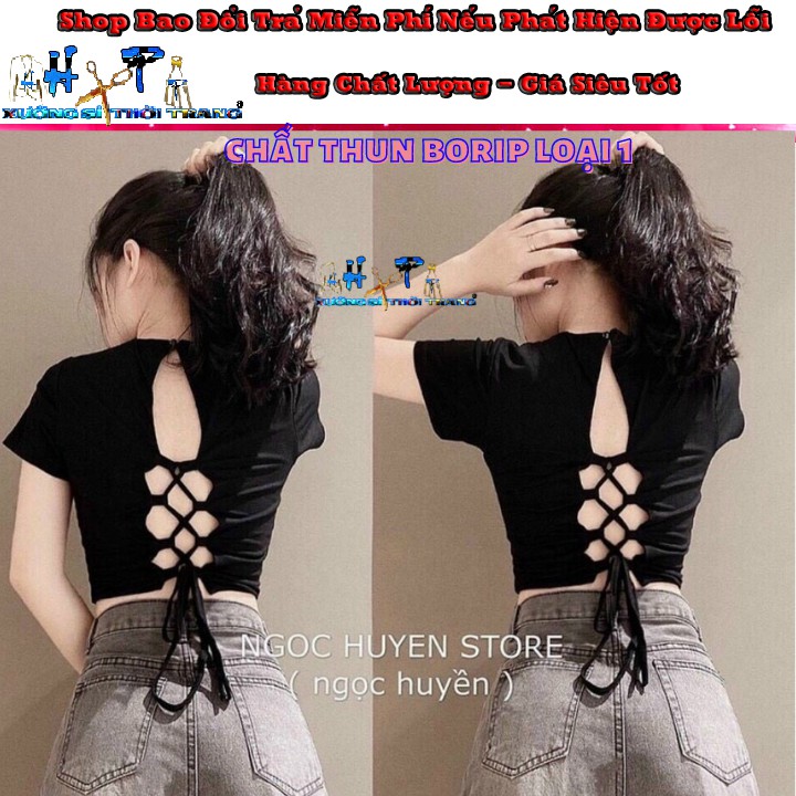 Áo kiểu croptop nữ đẹp ôm body tay ngắn cổ tròn đan dây hở lưng cực dễ thương mẫu mới thời trang 2021