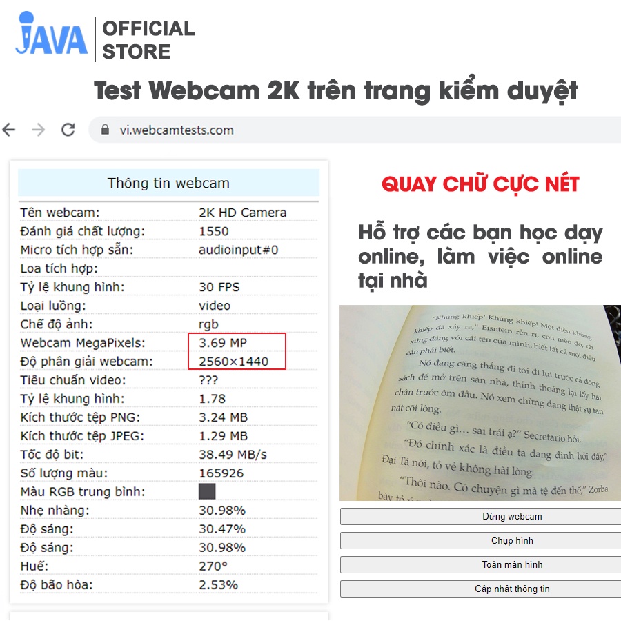 [4K NÉT GẤP 4 FULLHD] Webcam máy tính 4K - 38400 x 2160p và 2K - 2560 x 1440p - Thu hình cho máy tính, pc, TV, để bàn | BigBuy360 - bigbuy360.vn