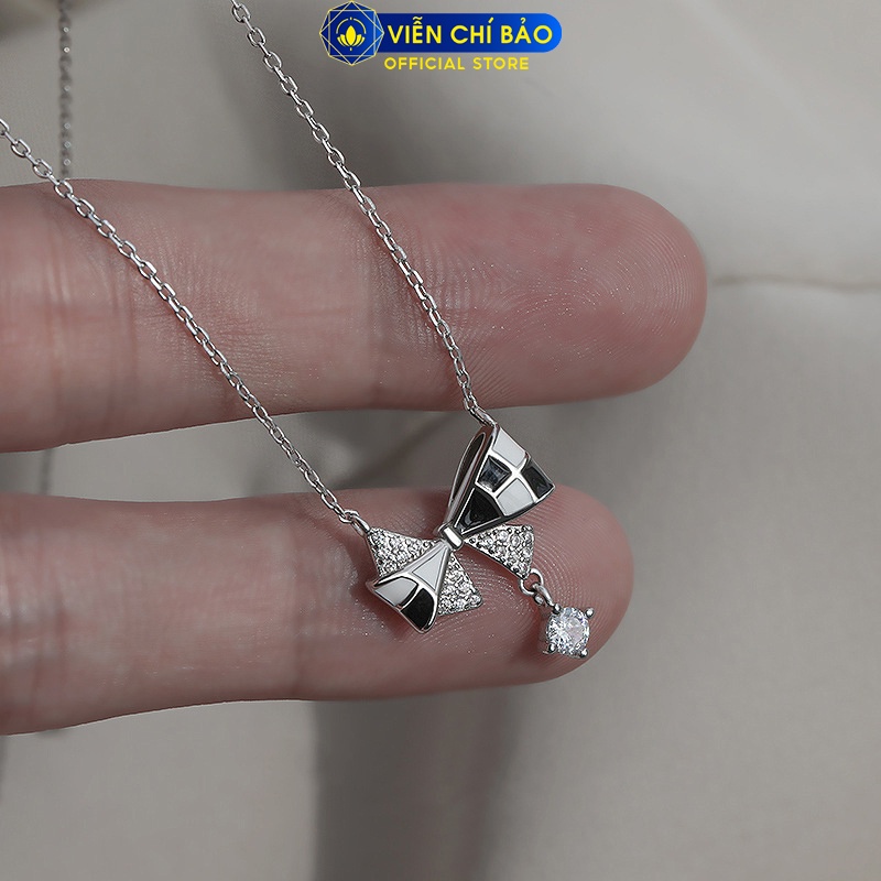 Dây chuyền nơ caro đính đá chất liệu bạc Thái 925 thời trang phụ kiện trang sức Viễn Chí Bảo D000089