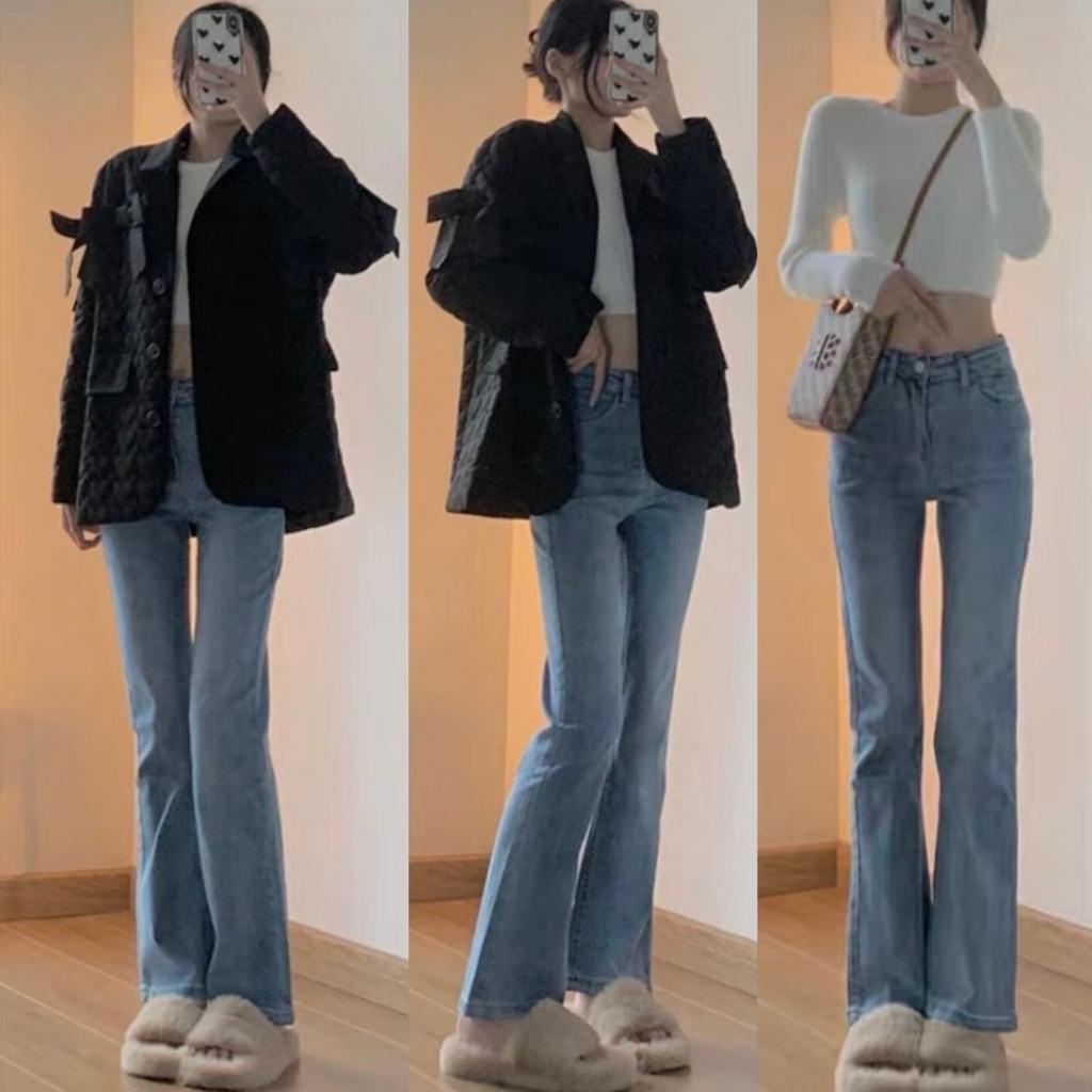 Quần jeans nữ ống loe màu đen, Quần ống bát đen dáng dài cạp cao phong cách Ulzzang Hàn xu hướng thời trang cá tính
