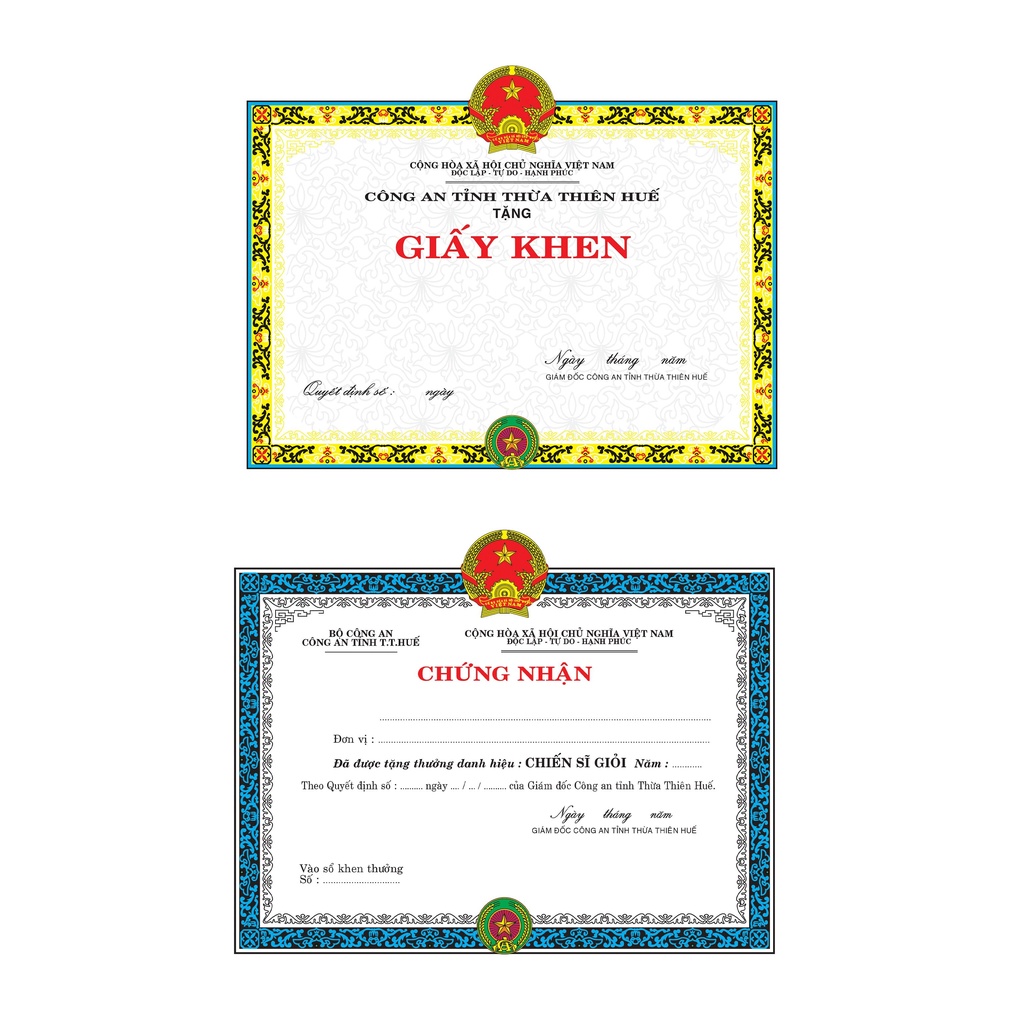 Giấy khen của cơ quan công an, giấy in rẻ, bền đẹp nhiều mẫu lựa chọn, có ép platic