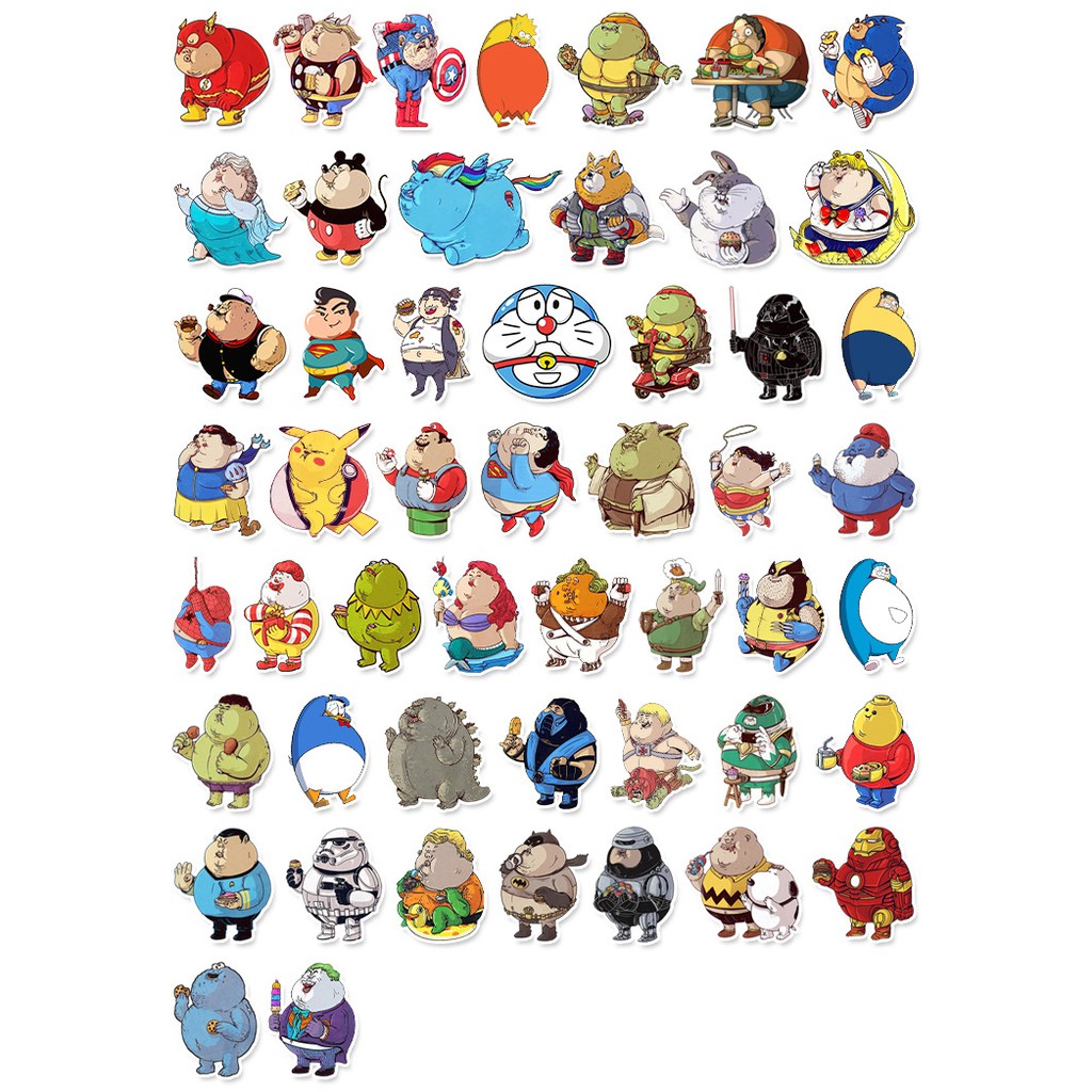 [Set 50 Cái] Sticker Anh hùng Béo dễ thương dán trang trí laptop, mũ nón bảo hiểm, vali, xe tay ga - DB.085