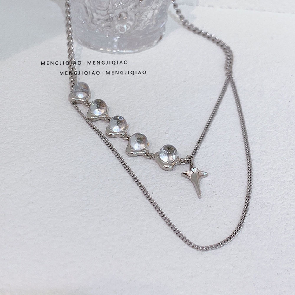 Vòng cổ Hai Lớp Đính Hạt Ngọc Trai Đen Hình Ngôi Sao Phong Cách Hip hop Dành Cho Nam Nữ