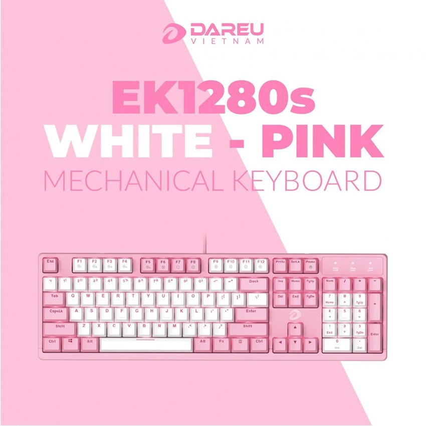 Bàn Phím cơ Dareu EK1280s Pink White thiết kế đảm bảo tuổi thọ lên đến 50 triệu lần bấm, độ nảy tốt