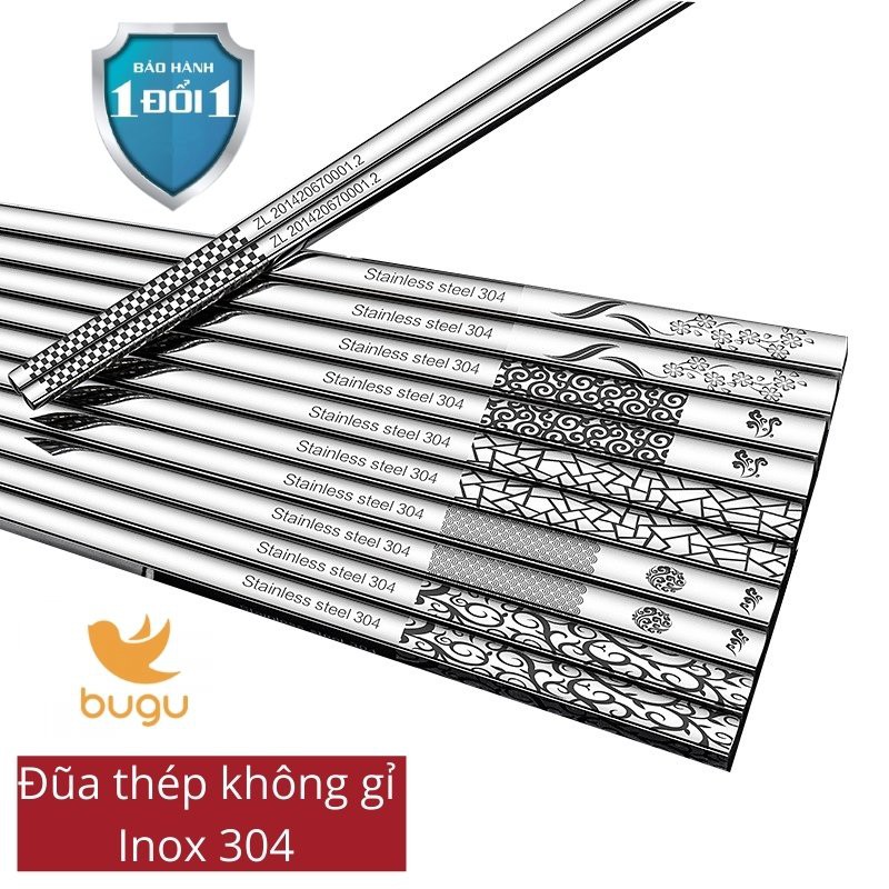 Đũa Inox 304 Chống Trượt Kháng Khuẩn  BUGU SK-P01