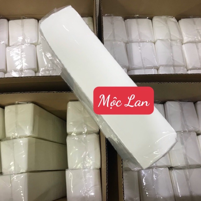 Giấy lau mặt spa. Giấy khô, thấm hút tốt. 100% bột giấy tự nhiên. Một cây 200 tờ