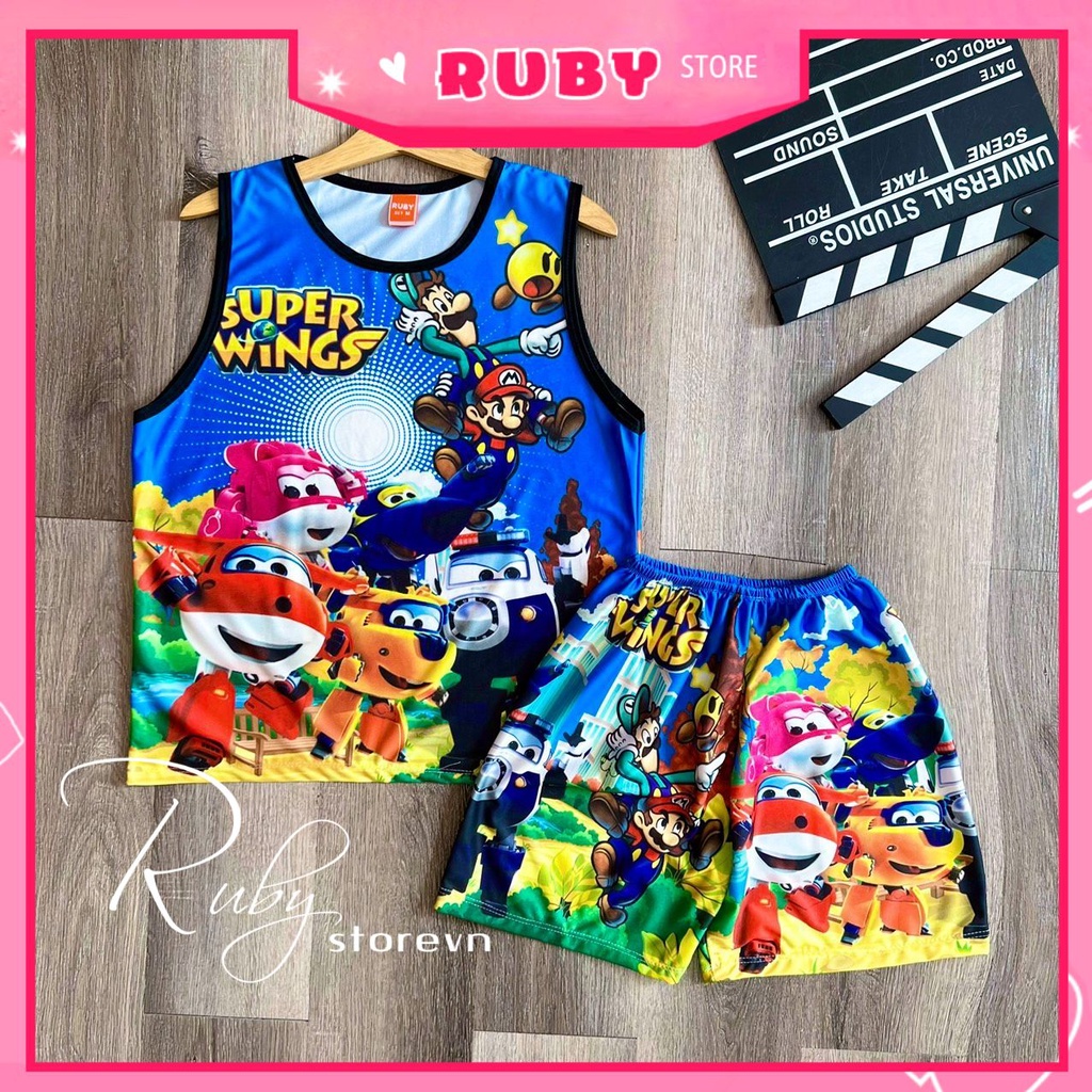 Đồ bộ SÁT NÁCH 3 LỖ Siêu nhân hoạt hình dễ thương cho bé mặc nhà chất thun mềm mát size 5kg - 47kg DBRBSN FULL SIZE