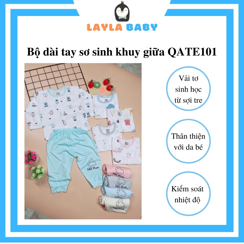 Bộ dài tay sơ sinh HG KIDS cúc/khuy giữa vải tơ sinh học từ sợi tre cho bé trai, bé gái. Quần áo cho bé - Layla Baby