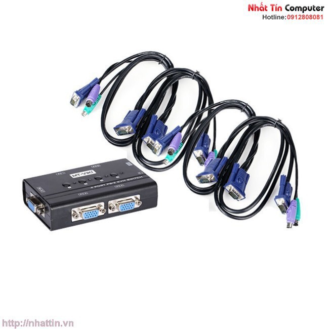 Bộ chuyển tín hiệu 4 CPU dùng 1 Màn hình KVM Switch PS/2 MT-460SL + Cáp KVM PS/2 Chính hãng MT-VIKI