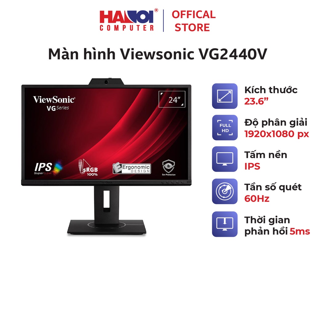 Màn hình Viewsonic VG2440V (23.6 inch/FHD/IPS/60Hz/5ms/250nits/HDMI+DP+VGA/Webcam/Micro)