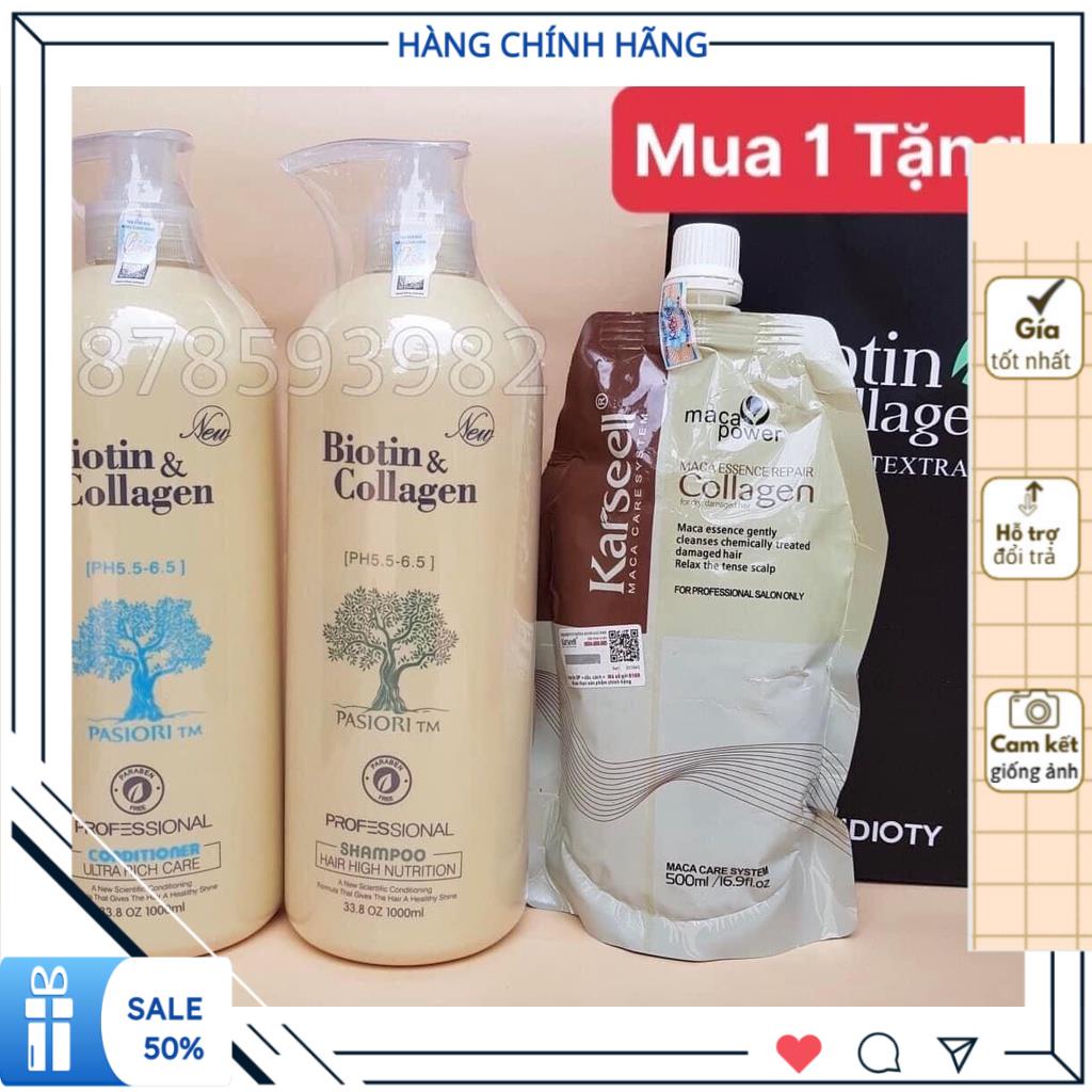 [TẶNG HẤP KARSEELL] Cặp dầu gội xả Biotin Collagen Trắng 1000ml ngăn rụng tóc, dưỡng tóc, kích thích mọc tóc