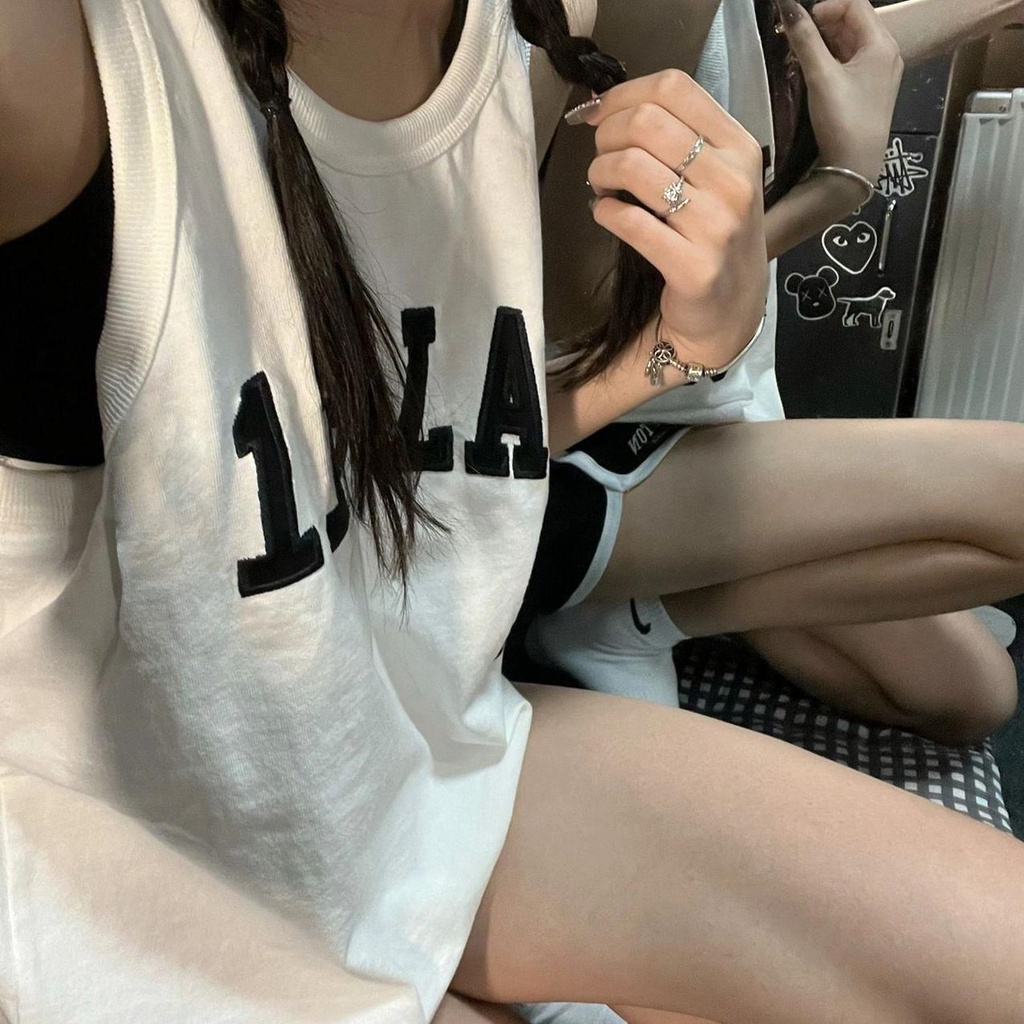 ▽♙✱Áo Thun Sát Nách 100% Cotton Nguyên Chất Thêu Họa Tiết Retro Thời Trang Mùa Hè Cho Nữ